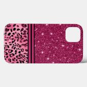 Rosa und schwarze Imitate Glitzer Leopard Case-Mate iPhone Hülle (Rückseite (Horizontal))