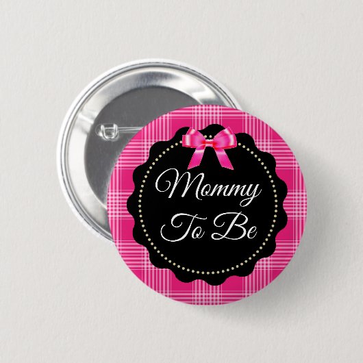 Rosa und schwarze Karierte Mommy als Button (Vorne & Hinten)