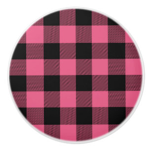 Rosa und schwarze karierte Quadrate Buffalo Plaid Keramikknauf