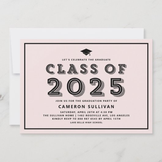 Rosa und schwarze Klasse des Retro-Abschlusses 202 Einladung (Vorderseite)