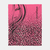 Rosa und schwarze Leoparden mit Girl-Silhouette Fleecedecke (Vorderseite)