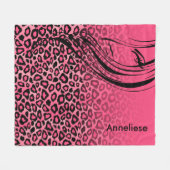 Rosa und schwarze Leoparden mit Girl-Silhouette Fleecedecke (Vorderseite (Horizontal))