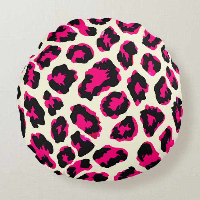 Rosa und schwarze Leoparden Rundes Kissen (Vorderseite)