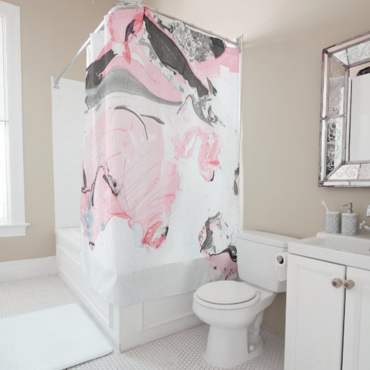 Rosa und schwarze Marmortextur. Handgezeichnet Duschvorhang (Beispiel)