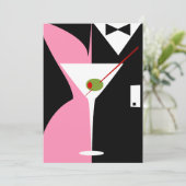 Rosa und schwarze Martini-Cocktails Einladung (Stehend Vorderseite)
