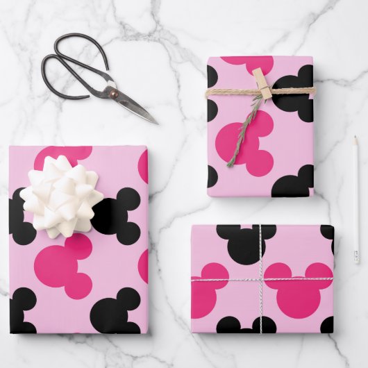 Rosa und schwarze Maus Ohren Geschenkpapier Set (Vorderseite)