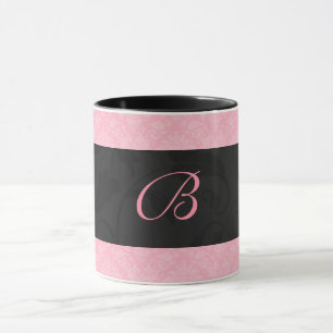 Rosa und schwarze Mit Monogramm Frauenmatte Tasse