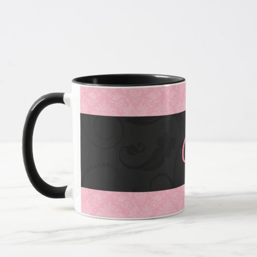 Rosa und schwarze Mit Monogramm Frauenmatte Tasse (Links)