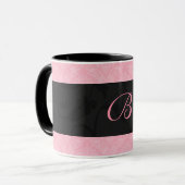 Rosa und schwarze Mit Monogramm Frauenmatte Tasse (Vorderseite Links)