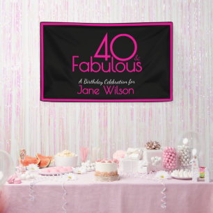Rosa und schwarze moderne 40-fabelhafte Geburtstag Banner