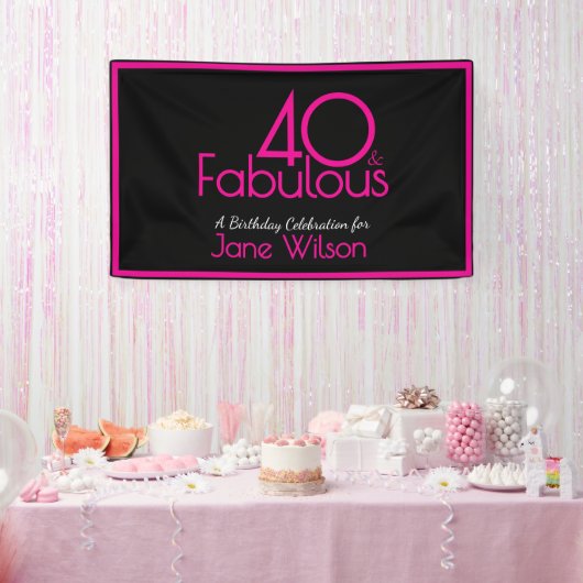 Rosa und schwarze moderne 40-fabelhafte Geburtstag Banner (Party)