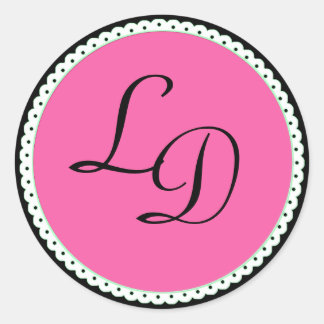 Rosa und schwarze Monogramm-Aufkleber für Hochzeit Runder Aufkleber