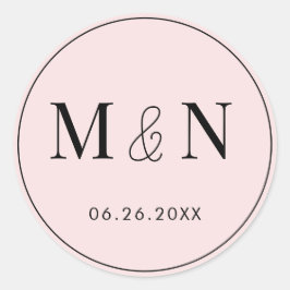 Rosa und schwarze Monogramm-Hochzeit Runder Aufkleber