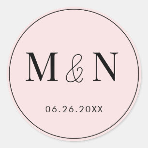 Rosa und schwarze Monogramm-Hochzeit Runder Aufkleber