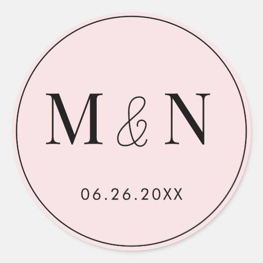 Rosa und schwarze Monogramm-Hochzeit Runder Aufkleber (Vorderseite)