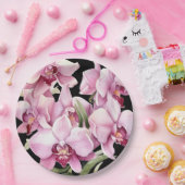 Rosa und Schwarze Orchideen Hochzeit Pappteller (Party)