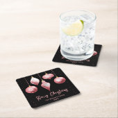 Rosa und schwarze Ornamente Frohe Weihnachten Rechteckiger Pappuntersetzer (Vor Ort)