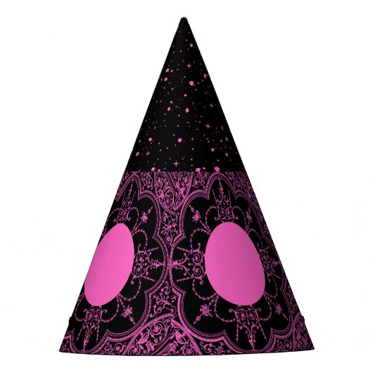 Rosa und schwarze Party-Hüte Partyhütchen (Vorderseite)