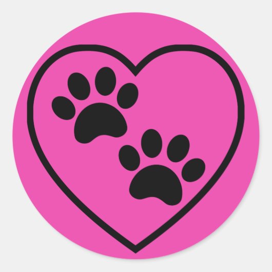 Rosa und schwarze Paw Prints auf Herz Runder Aufkleber (Vorderseite)