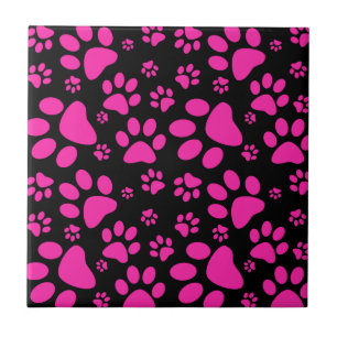 Rosa und schwarze Paw-Prints Fliese