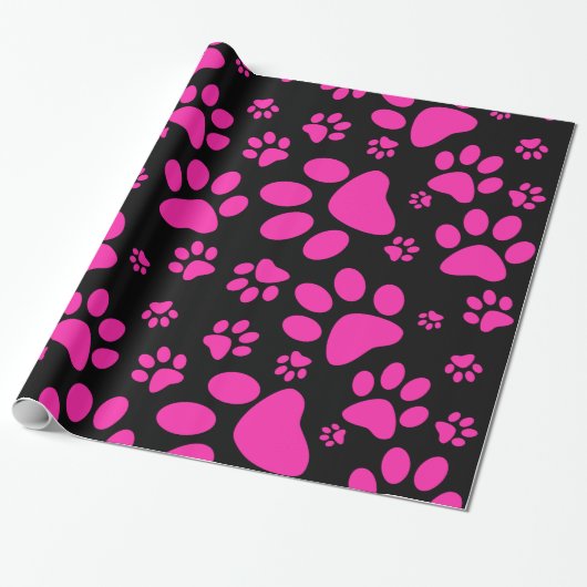 Rosa und schwarze Paw-Prints Geschenkpapier (Ungerollt)