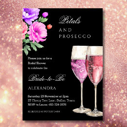 Rosa und schwarze Petalen und Prosecco-Brautparty Einladung