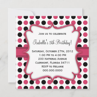 Rosa und schwarze Polka Dot Geburtstagseinladung Einladung