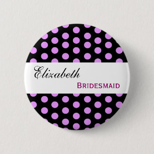 Rosa und schwarze Polka-Punkt-Name-Brautjungfer Button