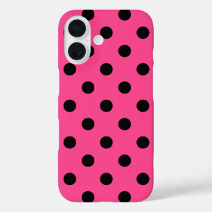 Rosa und schwarze Polka-Punkte iPhone 16 Hülle