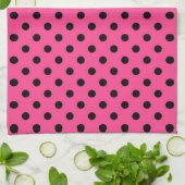 Rosa und schwarze Polka-Punkte Geschirrtuch (Gefaltet)