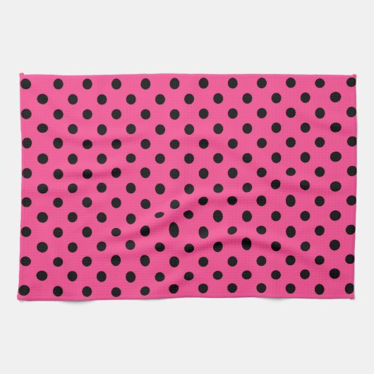 Rosa und schwarze Polka-Punkte Geschirrtuch (Horizontal)