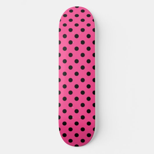 Rosa und schwarze Polka-Punkte Skateboard (Vorderseite)