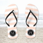 Rosa und schwarze Preppy Streifen Monogramm Badesandalen<br><div class="desc">Maßgeschneiderte,  bedruckte Flop-Sandalen mit einem preppy-nautical-Stripe-Muster und einem eigenen Monogramm oder einem anderen Text in einem Circle-Rahmen. Klicken Sie auf Anpassen,  um Schriftart und Farben zu ändern oder eigene Bilder hinzuzufügen,  um ein einzigartiges Design zu erstellen!</div>