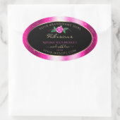 Rosa und schwarze Produktkennzeichnungen Blumenfar Ovaler Aufkleber (Tasche)