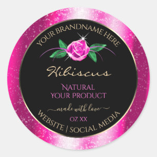 Rosa und schwarze Produktkennzeichnungen Blumenfar Runder Aufkleber