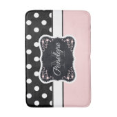 rosa und schwarze Punkte Badematte (Vorderseite Vertikal)