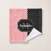 rosa und schwarze Punkte Badhandtuch Set (Waschlappen)