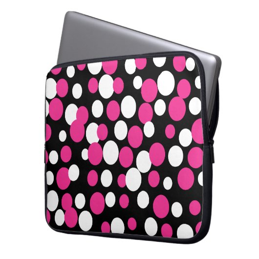 Rosa und schwarze Punkte - Laptop-Sieb Laptopschutzhülle (Vorderseite Links)