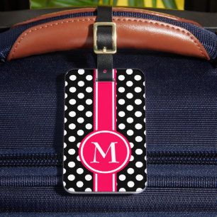 Rosa und schwarze Punkte-Monogramm Gepäckanhänger