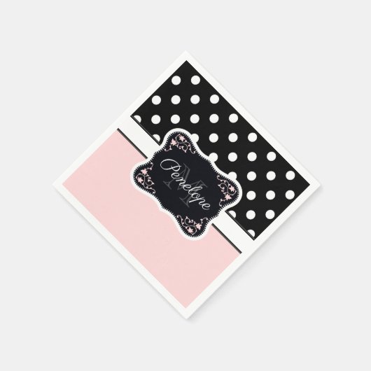rosa und schwarze Punkte Serviette (Ecke)