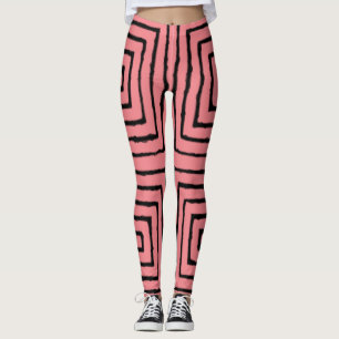 Rosa und schwarze Quadrate afrikanisches Lehmtuch Leggings