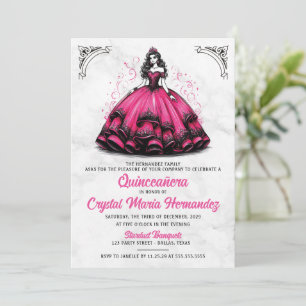 Rosa und schwarze Quinceñera Einladung