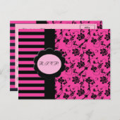 Rosa und schwarze R.S.V.P.-Karte Einladungspostkarte (Vorne/Hinten)