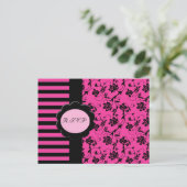 Rosa und schwarze R.S.V.P.-Karte Einladungspostkarte (Stehend Vorderseite)