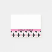 rosa und schwarze Raute mit rosa Streifen Post-it Klebezettel (Vorderseite)