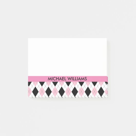 rosa und schwarze Raute mit rosa Streifen Post-it Klebezettel (Vorderseite)