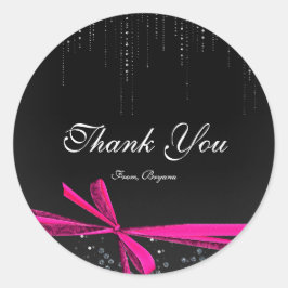 Rosa und schwarze Ribbon Bow Rhinestones Bling Sti Runder Aufkleber