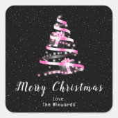 Rosa und schwarze Ribbon Geschenk Frohe Weihnachte Quadratischer Aufkleber (Vorderseite)