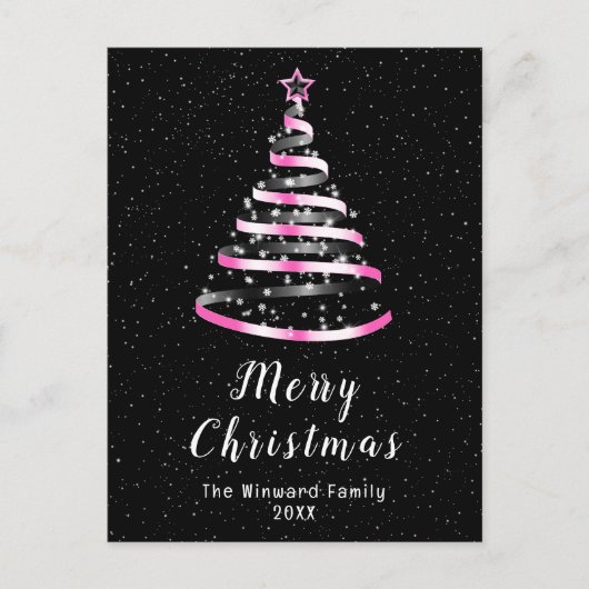 Rosa und schwarze Ribbon Tree Frohe Weihnachten (Vorderseite)
