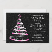 Rosa und schwarze Ribbon Tree Weihnachtsfest Party Einladung (Vorderseite)